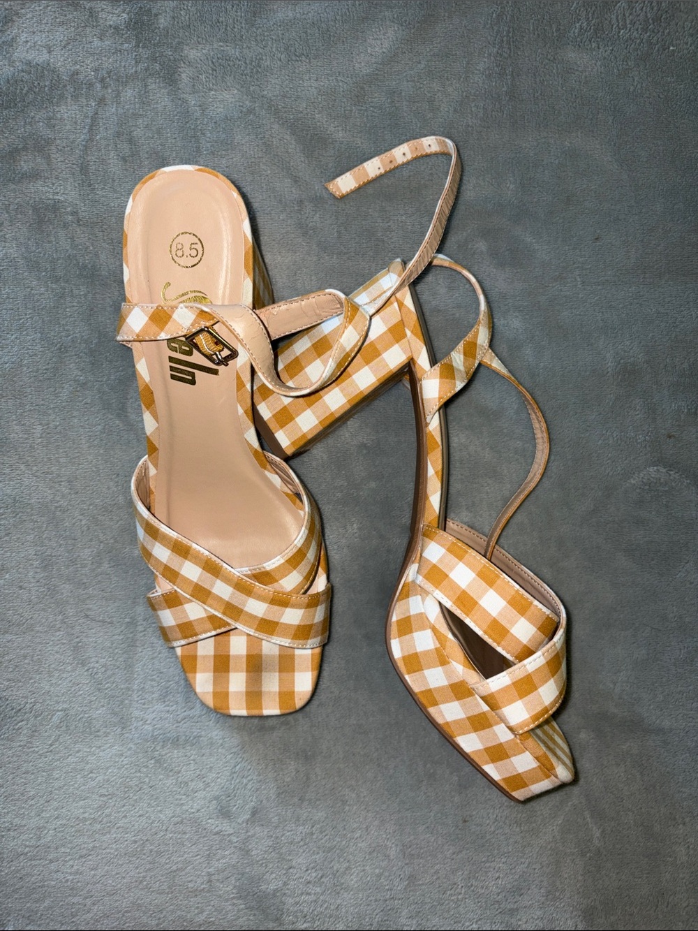 Orange Gingham Strappy Sandals